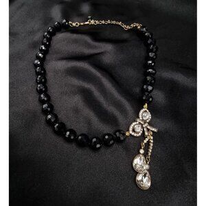 Heidi Daus Black Bead Necklace With Crystal Bow & Teardrop Accents